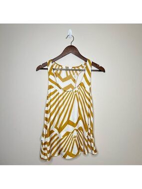 BB Dakota Gold White Geometric Print Sleeveless Blouse Small